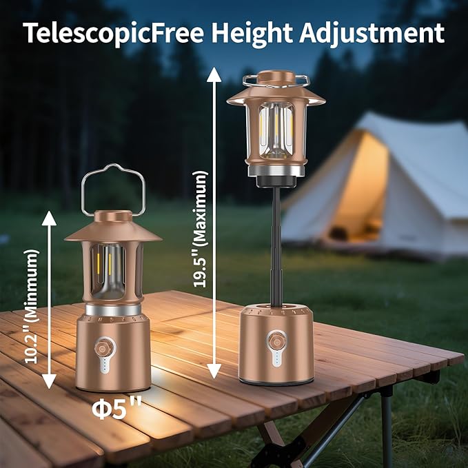 Retro Classic LED Camping Lantern, Rechargeable Stepless Dimming Vintage Lantern, 3 Light Modes (2000K-6500K), 8000mAh Power Bank, Bright Hanging Tent Light for Indoor & Outdoor, Hiking, Camp