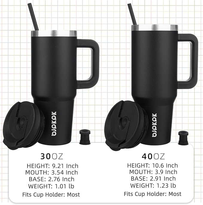 BJPKPK 40 oz Tumbler With Handle Insulated Tumblers With Lid And Straw Stainless Steel Thermal Cup,Black