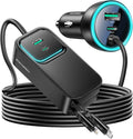 Rocoren 135W Multiple Ports Car Charger,Car Travel Essentials for Road Trips,6-Port PD Fast USB C Cigarette Lighter Adapter with 5FT Cable and 2 Retractable Cable,Car Accessories for iPhone, Galaxy