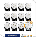 (3PACK) ETL Listed 90 Degree USA Canada Male Plug Nema 5-15P 3 Pole Angle DIY, 15A 125V USA 3Pin Right Angle AC Plug, Nema 5-15P Angled Rewireable