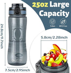 OLDLEY 25 oz Water Bottle, Motivational Water Bottle with Time Marker, Sports Water Bottle With Strap, Leakproof & BPA Free Large Water Bottles for School, Gym, Travel, Outdoor, Dark Blue