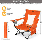 Joyfair Beach Camping Chair (2 Pack), Outdoor Folding Lawn Chair for Adults, Heavy Duty Portable Chair with Armrest for Outside Fishing, Sport, Patio, Cup Holder & Storage Pocket, Carry Bag (Orange)