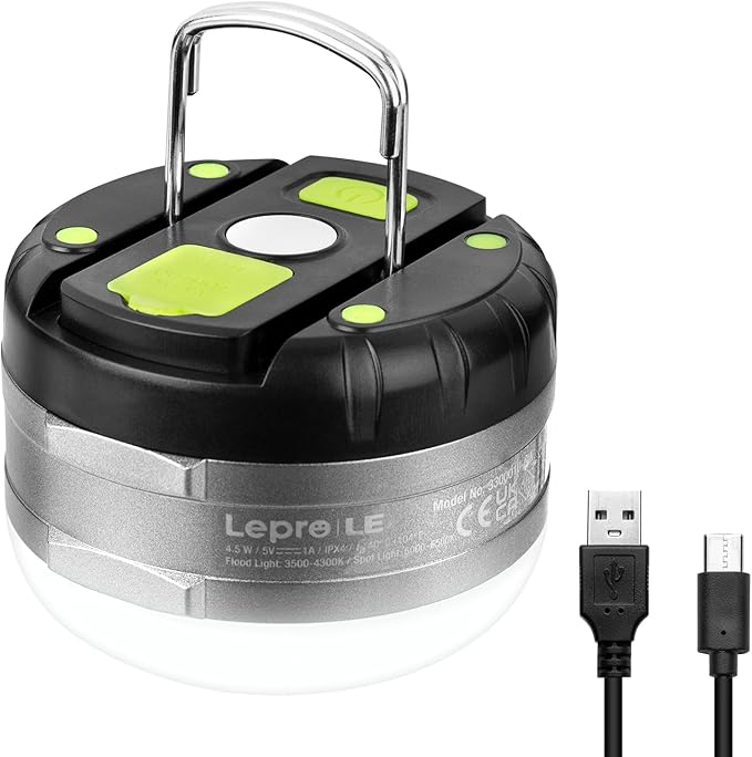 LE LED Camping Lantern Rechargeable, 410LM, 5 Light Modes, Power Bank, Waterproof, Mini Flashlight with Magnetic Base for Hurricane Emergency, Outdoor, Hiking, Home and Car