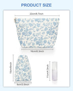 Relavel Floral Makeup Bag, Mini Cosmetic Pouch for Women, Portable Traveling Car Bag for Essentials with Compartments, Cute Toiletry Bag Organizer - Blue Flower
