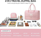 Letter Weekender Bags for Womens - Duffle Bag with Shoe Compartment Personalized Overnight Bag with Toiletry Bag Duffel Bags for Gym Hospital Bags Gift for Women Pink (Letter M)