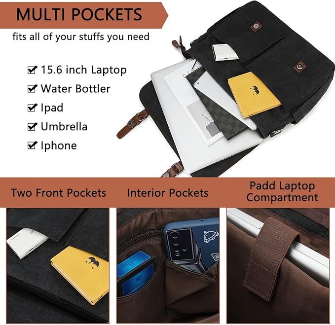 RAVUO Messenger Bag for Men, Water Resistant 15.6 17.3 Inch Laptop Briefcase Bag Casual Mens Satchel for Business