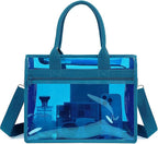 Fammart Iridescent Clear Beach Bag for Women, Jelly Tote Bag Waterproof Sandproof Pool Bag Cruise Vacation Essentials