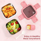 Sinnsally Bento Box Adult Lunch Box with Stainless Steel Container,Metal Lunchable Food Storage Container with Sauce Jar (Pink)