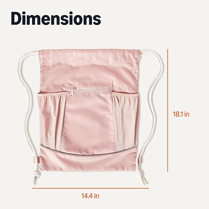 Amazon Basics Drawstring Lightweight Gym Bag Soccer Backpack with Zipper Pouch, Mesh Side Pockets for Water Bottle, Large, Pink
