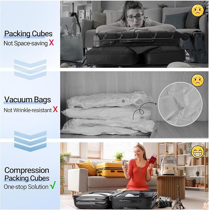 6 Set Compression Packing Cubes for Travel Essentials,Compressible Expandable Packing Cubes for Suitcase,OlarHike Luggage Organizer Bags for Travel,Handy Helper for Organizing Clothes(Black)