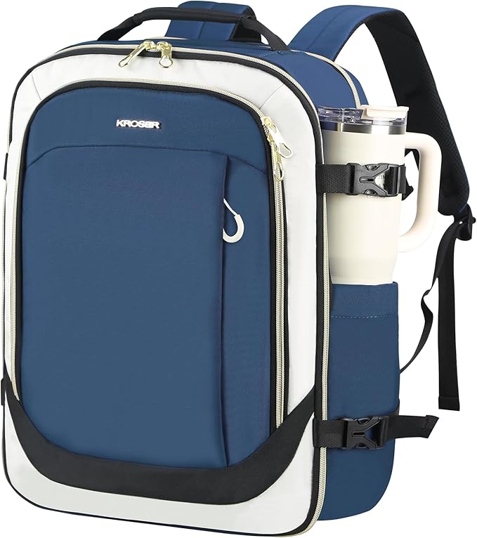 KROSER Laptop Backpack Large Computer Backpack Fits up to 17 Inch Laptop Water-Repellent 40L Travel Backpack Casual Daypack for Business/College/Women/Men-Beige/Haze Blue/Black