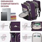 LOVEVOOK 40L Large Travel Backpack for Women Men, 17 Inch Carry on Backpack for Traveling on Airplane, Personal Item Travel Bag Airline Approved, Business Causal Weekender Backpack, Purple-Black