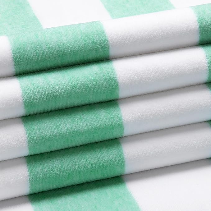 HENBAY Cotton Oversized Beach Towel - Large 70 x 35 Inch Pool Towel, Green Striped Quick Dry Swimming Cabana Towel