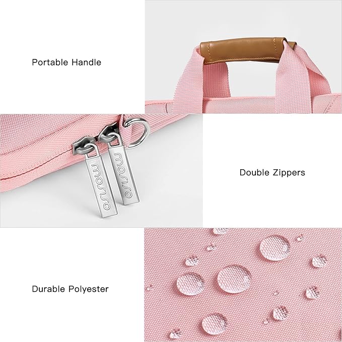 MOSISO Vertical Laptop Shoulder Bag, 15-16 inch Computer Bags Compatible with MacBook Air 15 inch/Pro 16 inch, HP Dell Asus Acer Lenovo Notebook, Laptop Bag with Trolley Sleeve&Zipper Pockets, Pink