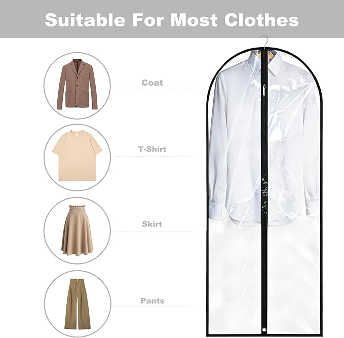 Dress Bags for Gowns Long, 65'' Garment Bags for Hanging Clothes, Suit Bag Cover for Storage and Travel (Clear)