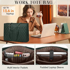 RAINSMORE Laptop Bag for Women 15.6 Inch Work Tote Bags Leather Laptop Tote Professional Laptop Purse Computer Handbag Womens Briefcase Tote with Clutch for Teacher Office Travel, Dark Green