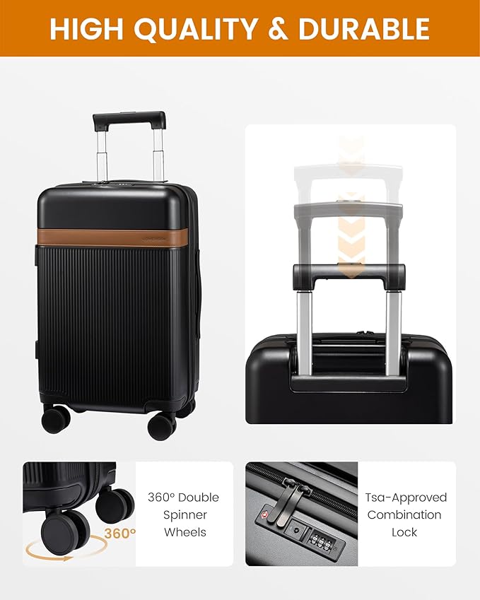 LOVEVOOK Hard Shell 24 Inch Carry On Luggage with Removable Lining,Large Capacity Carry On Suitcase with Wheels Lock,Lightweight Airline TSA Approved Checked Luggage for Men Women Travel Business Trip