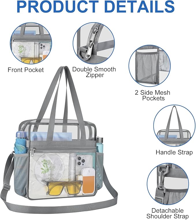 USPECLARE Clear Bag for Stadium Events,Transparent Bag for Work Sports Games Concerts Travel Gym