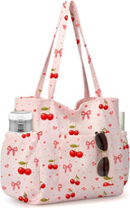 Corduroy Tote Bag for Women,Large Capacity Cute Tote Bags With 6 Pockets,Crossbody Shoulder Handbag for Work Travel Gym