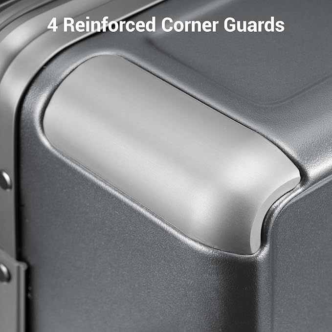 LEVEL8 Zipperless Carry On Luggage Airline Approved with Aluminum Frame, Hard Shell Suitcase with Spinner Wheels, Metal Checked Luggage, 20 Inch, Grey