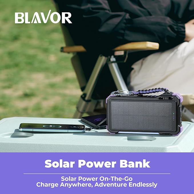 BLAVOR Solar Power Bank 20000mAh Built-in Cables, Wireless Charger for Phones & Apple Watch, 20W Fast Charging Battery Pack with USB C, Flashlight, Solar Charger for iPhone, iPad, iWatch, Samsung