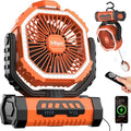 Portable Fan, AI Outdoor Rechargeable Camping Fan with Light, 20000mAh Battery Powered, 360° Rotating Hook, 4 Speeds for Indoor, Traveling, Tenting, RVing, Fishing, Beach (Orange)