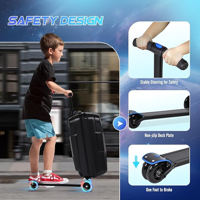 smilesun Scooter Suitcase for Kids & Adults, Foldable Carry On Travel Luggage, Hardside Ride on Scooter Suitcase with Spinner Wheels, Black