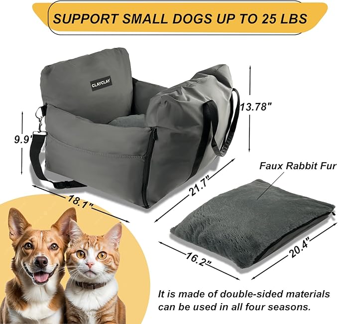 4-in-1 Dog Car Seat, Convertible Pet Booster Seat for Small Medium Dogs Up to 25lbs, Portable Travel Bed Sofa Pad with Safety Strap & Foldable Storage for Car Home Use