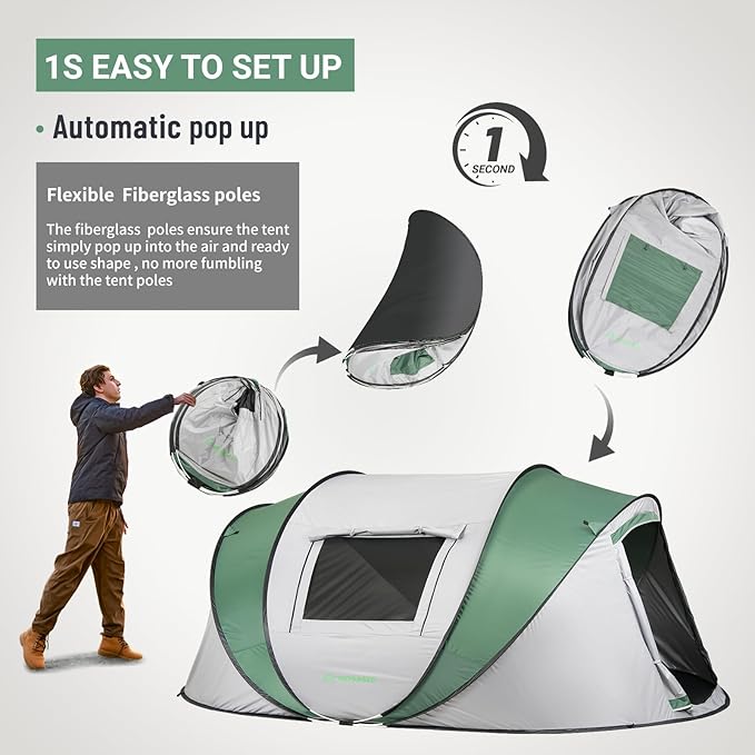 EchoSmile Pop Up Camping Tent, 2/4/6 Person Easy Setup Tent, Water Resistant Dome, Portable with Carry Bag