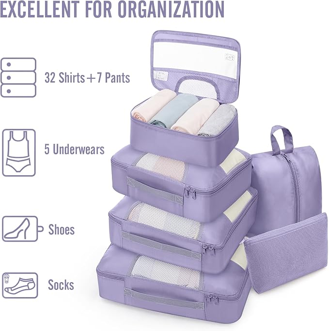 Veken 8 Set Packing Cubes for Travel Essentials, Suitcase Organizer Bags in 4 Sizes, Carry-On Luggage Accessories with Large Laundry & Hanging Toiletry Bag, Must-Have for Airplane, Road Trip & Camping
