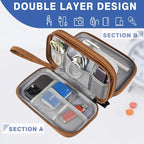 CAAORDKSO Travel Cable Organizer Pouch Electronic Accessories Carry Case Water Resistant Accessories Organizer Pouch Bag for Cable, Cord, Charger, USB, Phone, Power Bank, Earphone (Brown, Medium)