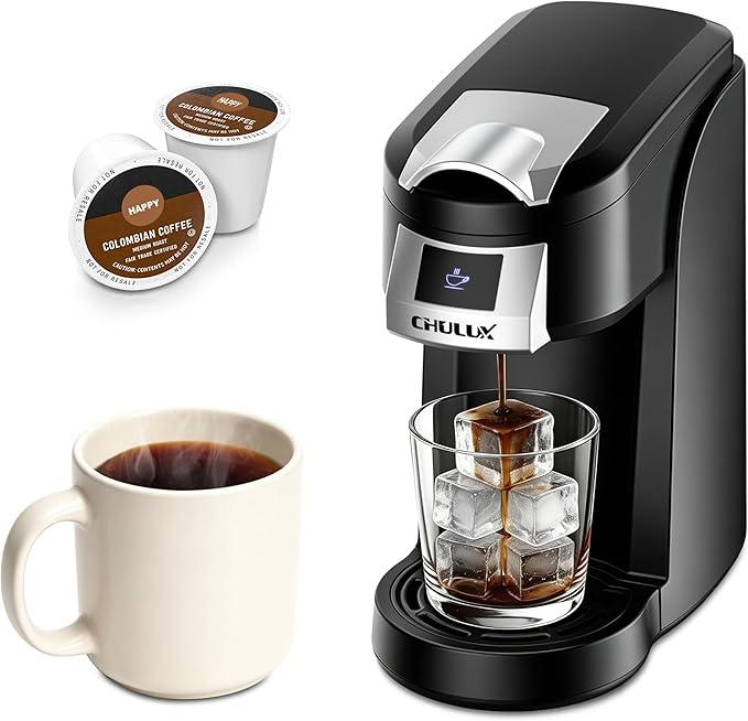 CHULUX Lite Single Serve Coffee Maker for K Cup Capsules, Single Cup Reservoir Coffee Maker with One Touch Brewing, 5 to 12 Oz Brew Sizes, Designed Specifically for Standard Mugs, Black