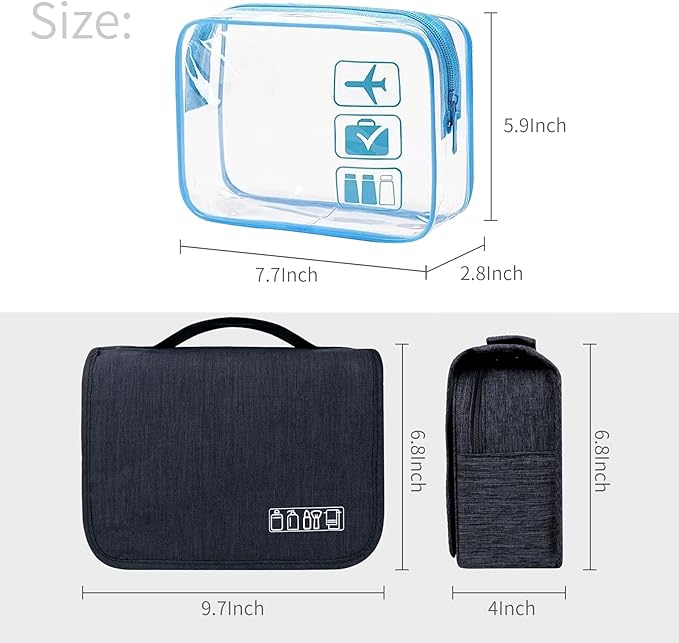 Lcsmaokin Large Capacity Toiletry Bag Travel Bag with Hanging Hook for Men and Women Waterproof Travel Cosmetic Bag Bathroom Bag,with TSA Approved Zippers Clear Travel Makeup Bag Carry-on