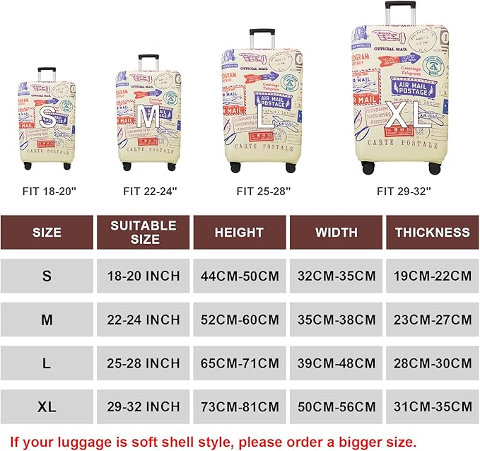 WUJIAONIAO Travel Luggage Cover Baggage Suitcase Cover Protector Skins 18-32 Inch (Stamp pattern A13, S (for 18-20 inch luggage))
