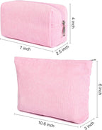 SOIDRAM 2 Pieces Makeup Bag Large Corduroy Cosmetic Bag Capacity Canvas Mix Travel Toiletry Bag Organizer Cute Makeup Brushes Aesthetic Accessories Storage Bag for Women,Corduroy Mix Hot Pink