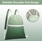 WANDF Drawstring Backpack Sports Gym Bag with Shoulder Pads Water Resistant String Cinch Bag for Women Men (Green Gradient)