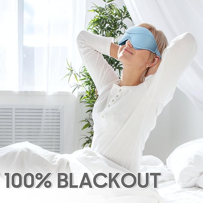 Sleep Mask - Total Blackout 3D Sleeping Mask, Super Lightweight & Silky Soft Eye Mask for Sleeping, Fully Adjustable Fit for Home, Traveling, Meditation, Yoga, Light Blue, Mothers Day Gifts
