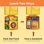 OmieBox Bento Box for Kids - Insulated Bento Lunch Box with Leak Proof Vacuum Insulated Food Jar - 3 Compartments, Two Temperature Zones (Sunshine)