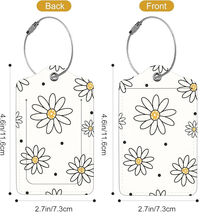 2Pack Luggage Tags for Suitcases, Cute Unique Pu Leather Cruise Luggage Tag with Privacy Cover ID Label Address Card and Metal Ring Suitable for Women Men Kids Travel Bag Black-lined Flower