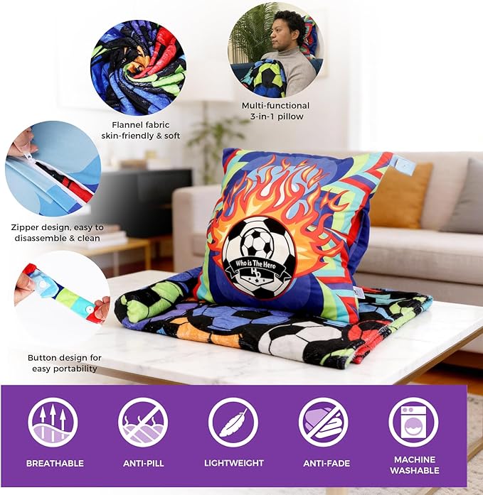 3 in 1 Travel Pillow Blanket Set with Removable Flannel Blanket Throw,Hand Warmer Pockets,Pillow (Color4, 60in*79in)