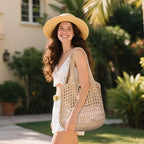 WantGor Crochet Bags, Beach Mesh Tote Bag Womens Shoulder Shopping Handbag Casual Travel Totes Bag Foldable Hobo Bags