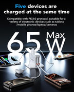 65W for MacBook Pro Charger,5-in-1 Retractable Wall Charger Plug for iPhone 17, Dual 3.94 ft PD USB C Cable&3 Ports, Fast Charging Block for Mac Book Pro/Air, M1 M2 M3 M4 M5, iPad Pro,Galaxy,Pixel