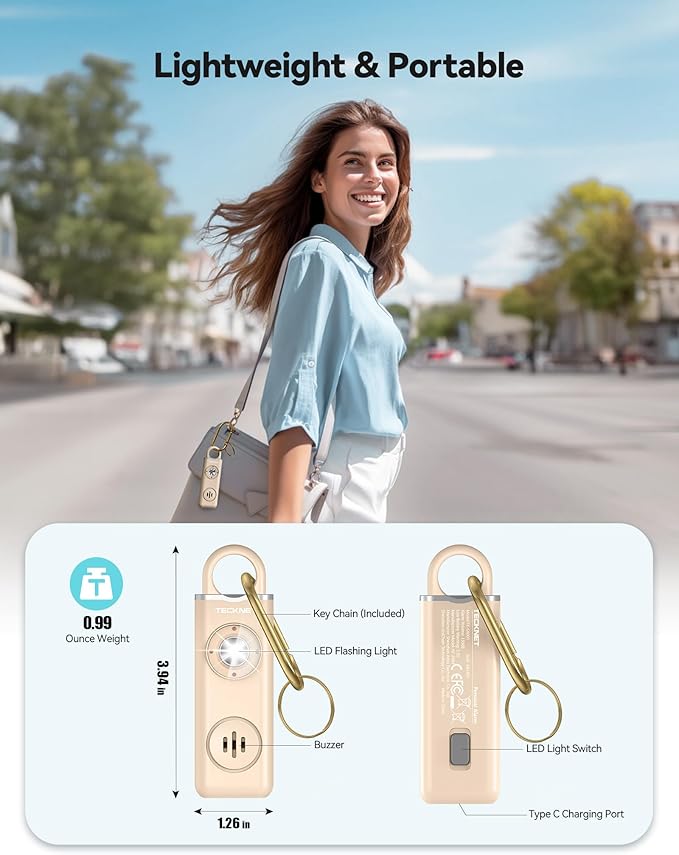 TECKNET Rechargeable Personal Safety Alarm for Women, 130dB Self Defense Keychain Alarm with SOS Strobe Light, Low Battery Notice, Personal Alarm Loud Siren Safety Keychain for Girls Kids Elderly