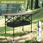 4FT Folding Camping Table,Portable Roll-up Picnic Table with Carry Bag & Mesh Storage,Lightweight Camp Table for Camping,Picnic,Backyard,Party,Patio,BBQ