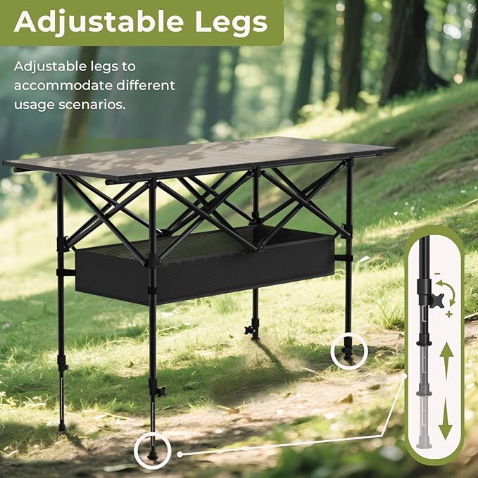 4FT Folding Camping Table,Portable Roll-up Picnic Table with Carry Bag & Mesh Storage,Lightweight Camp Table for Camping,Picnic,Backyard,Party,Patio,BBQ