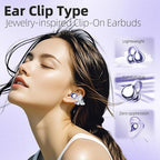 Jewelry-Inspired Clip On Earbuds,Comfortable Fit Open Ear Clip-On Headphones,Wireless Bluetooth Ear Cuff Headphones for Women,Earrings Earbuds for Running,Office,Sport&Gift (Butterfly - Purple)