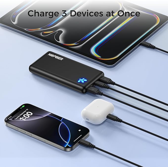 Portable Charger 10000mAh Ultra Slim Power Bank Lightweight Pocket-Sized Design 15W Output for iPhone 16/15/14 Samsung Galaxy Android Devices Travel Essentials（Black）