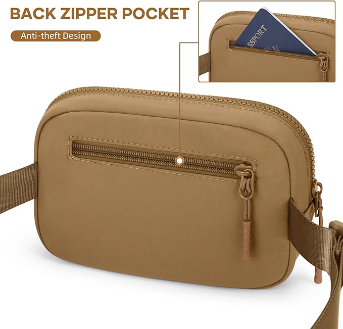 Fanny Pack for Women Men, Waterproof Belt Bag with Adjustable Strap & Back Anti-Theft Zipper Pocket, Lightweight Crossbody Bag for Travel, Workout, Running (7.Brown upgrade)