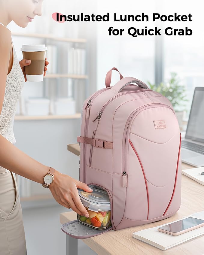 MATEIN HER Laptop Work Backpack with Lunch Compartment for Women, Water Resistant Work Backpack for Office Commute with RFID Pocket, Teacher Nurse College School Bag Fits up to 17 inch Computer, Pink