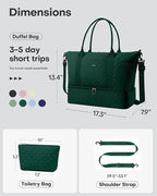 HOTOR Travel Duffel Bag - Weekender Bags for Women, Gym Tote Bags with Shoe Compartment, Carry On Overnight Bag with Toiletry Bag for Travel Essentials Travel Accessories, Dark Green, 13.4"×17.3"×7.9"